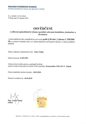 Osvědčení k odborné způsobilosti k DDD - Libor Čihák